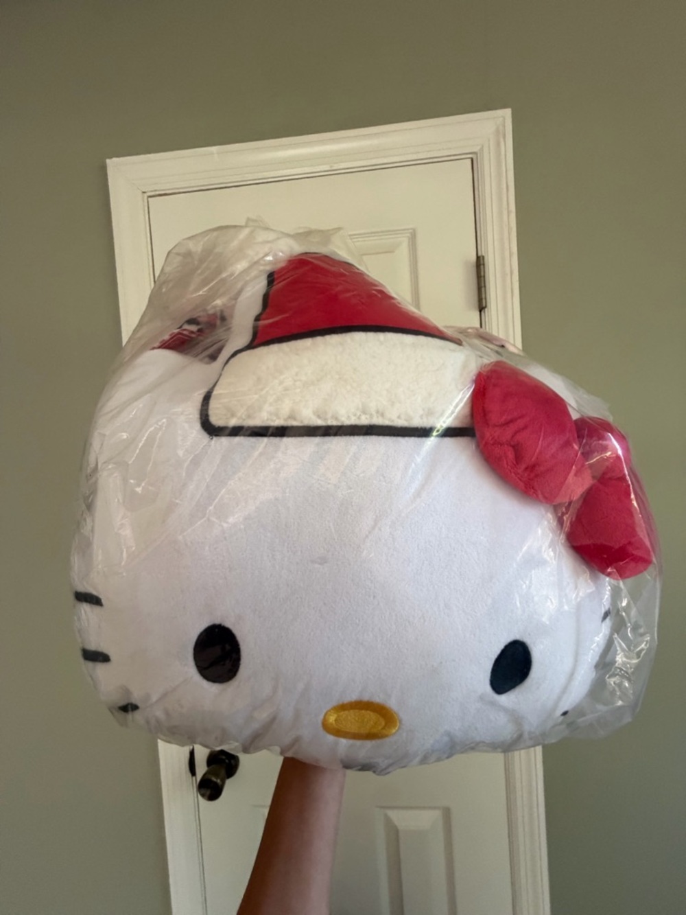 Sanrio Hello Kitty Plush Pillow - White with Pink Bow and Yellow Nose